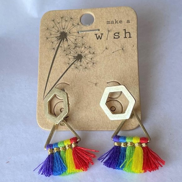 Make a Wish Jewelry - Geometric Shape Rainbow Tassel Drop Earrings